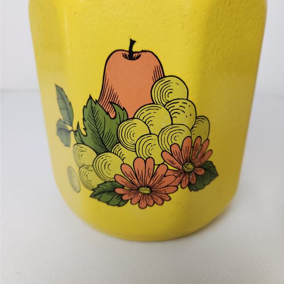 Kromex 70s Canisters Yellow Metal Fruit Flower MCM Retro Orange - Picture 3 of 12